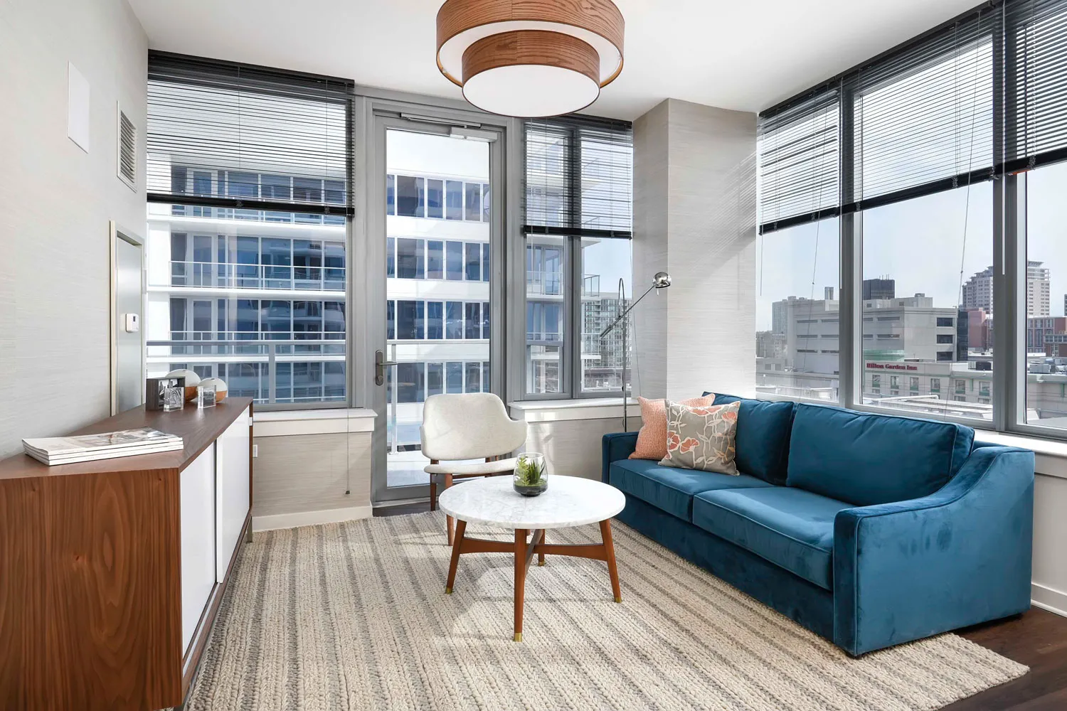 a type model kitchen at E2 Apartments in Evanston IL
