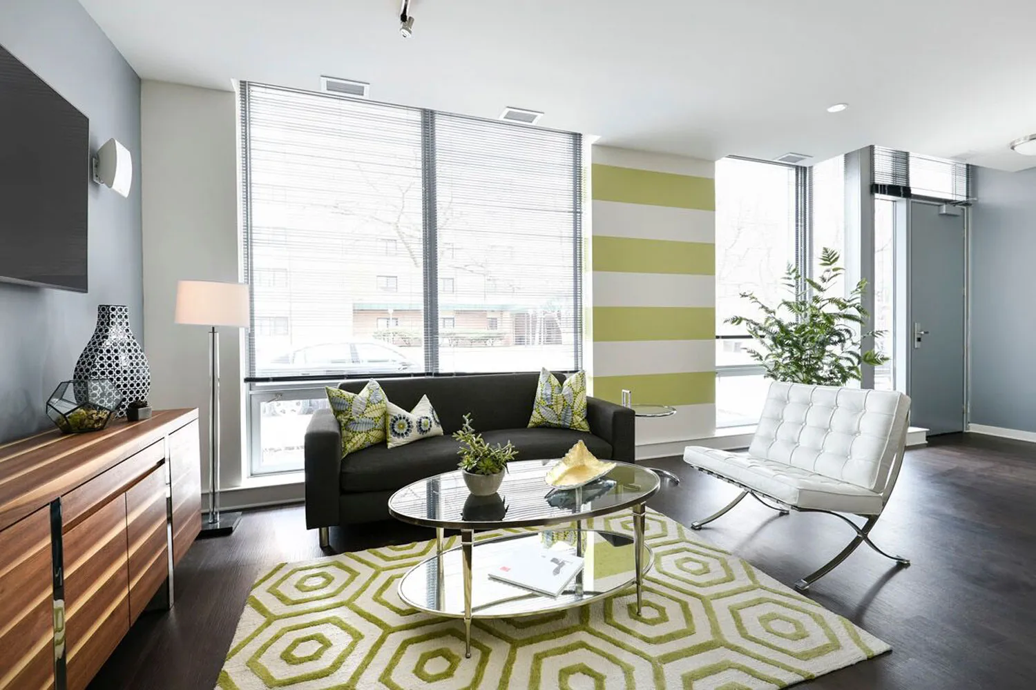 a type model kitchen at E2 Apartments in Evanston IL