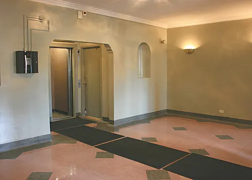 The historic tower of Jeffrey Cyril Apartments in the South Shore Chicago