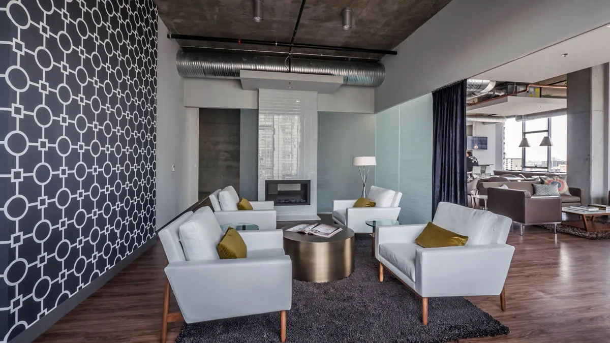 living room model apartment at JeffJack Apartments in the Chicago Loop