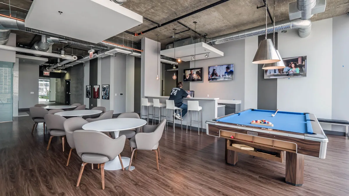 living room model apartment at JeffJack Apartments in the Chicago Loop