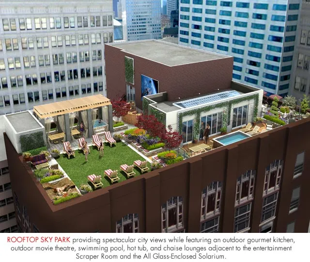 entrance to MDA City Club Apartments with red bench a flowers in pot