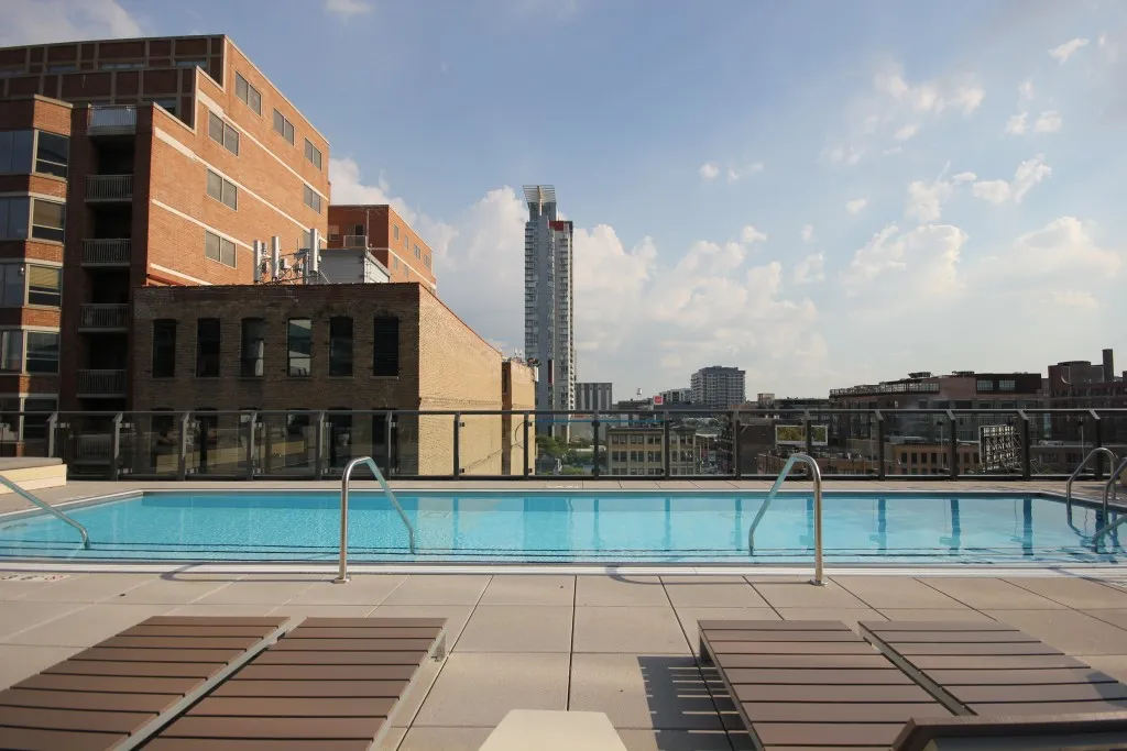 aerial exterior of The Parker Fulton Market Apartments