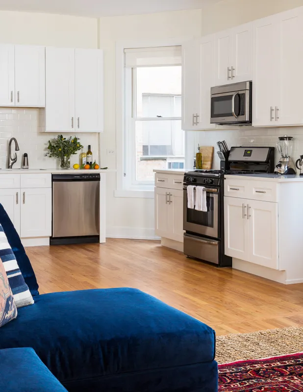 kitchen wide view at Common Briar Apartments in Chicago
