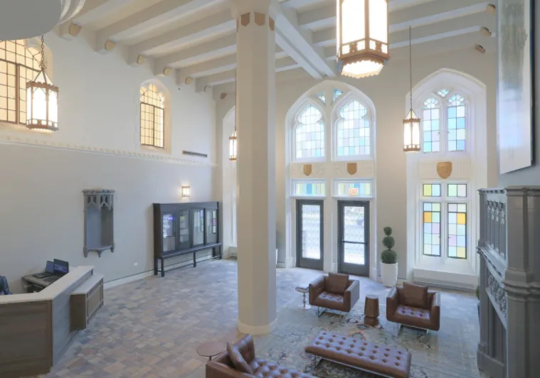 entrance lobby of South Shore apartment building at 2231 E. 67th St in Chicago