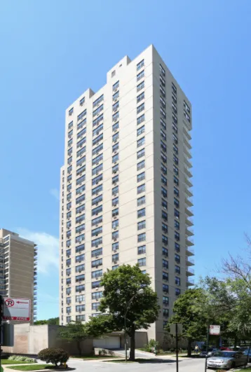 exterior of apartment tower at 6700 S. Oglesby Ave in Chicago, IL