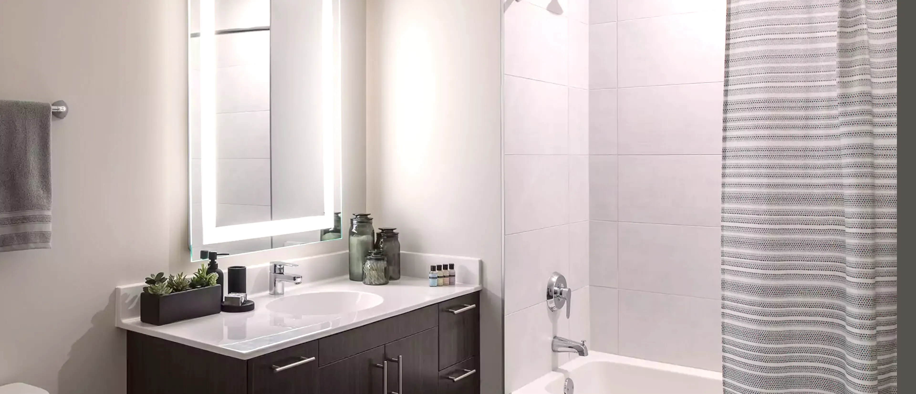 living room with view of Lake Michigan at Eight Eleven Uptown Apartments