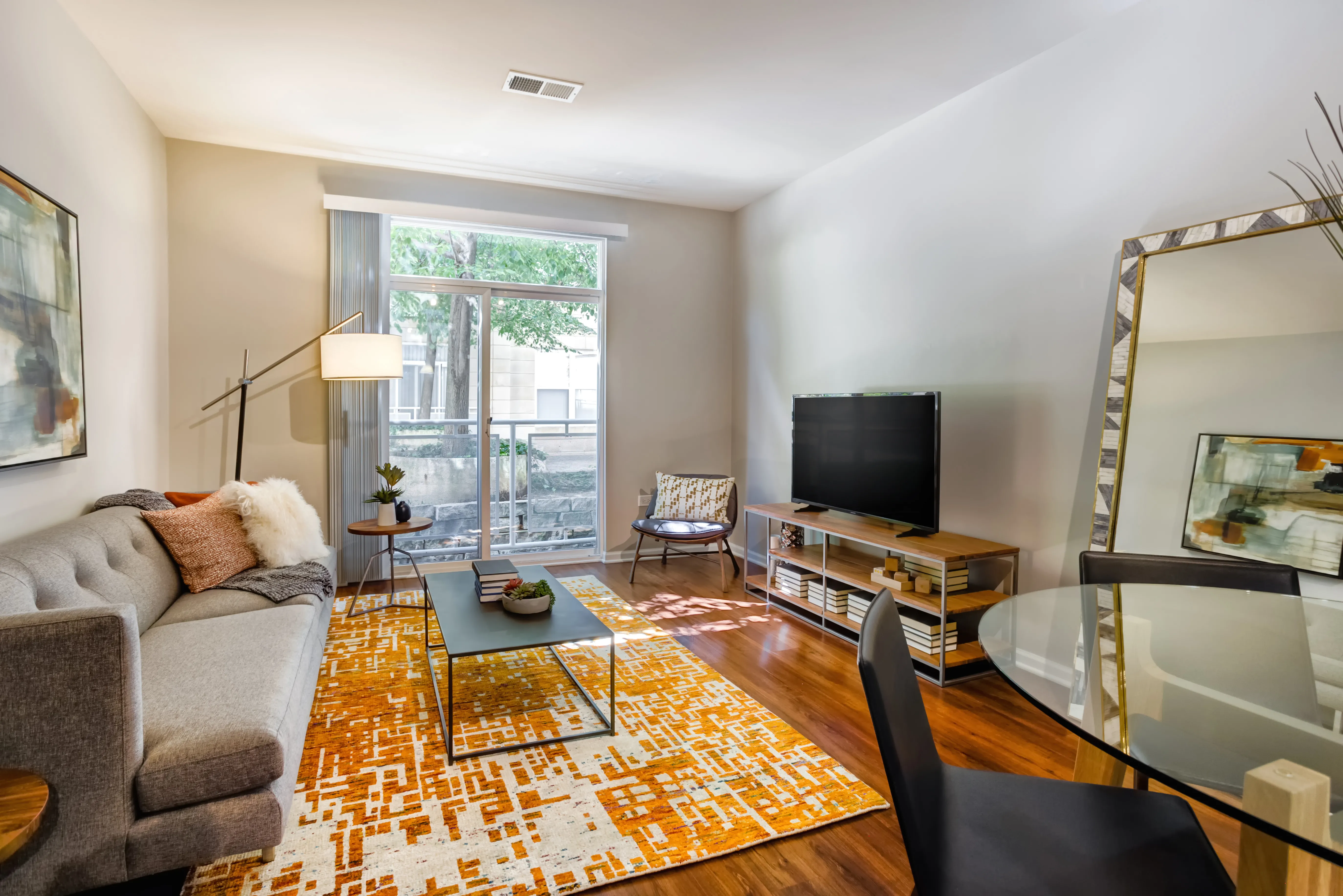 living room and view at Reserve at Evanston Apartments