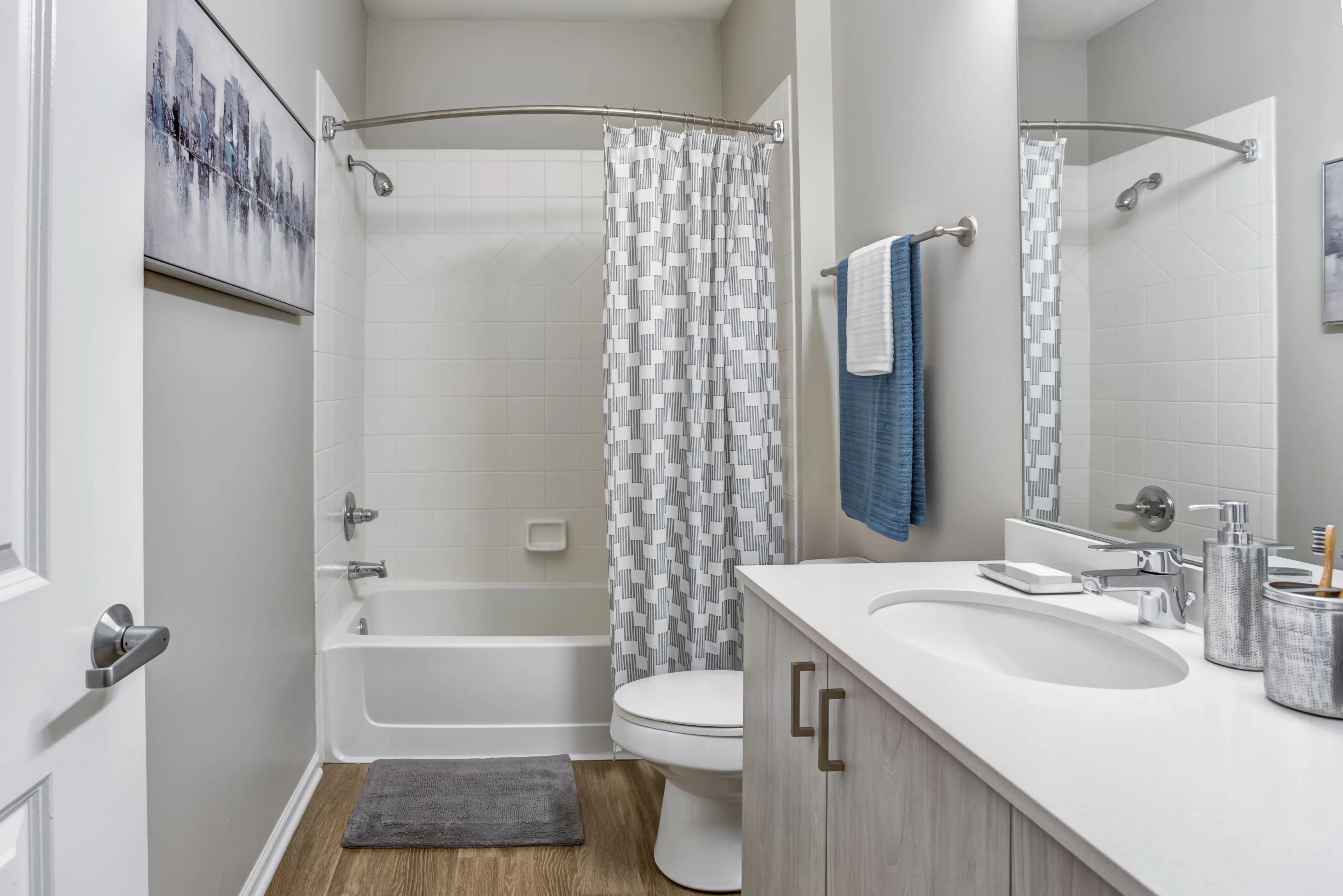 bathroom wide view at Reserve at Evanston Apartments