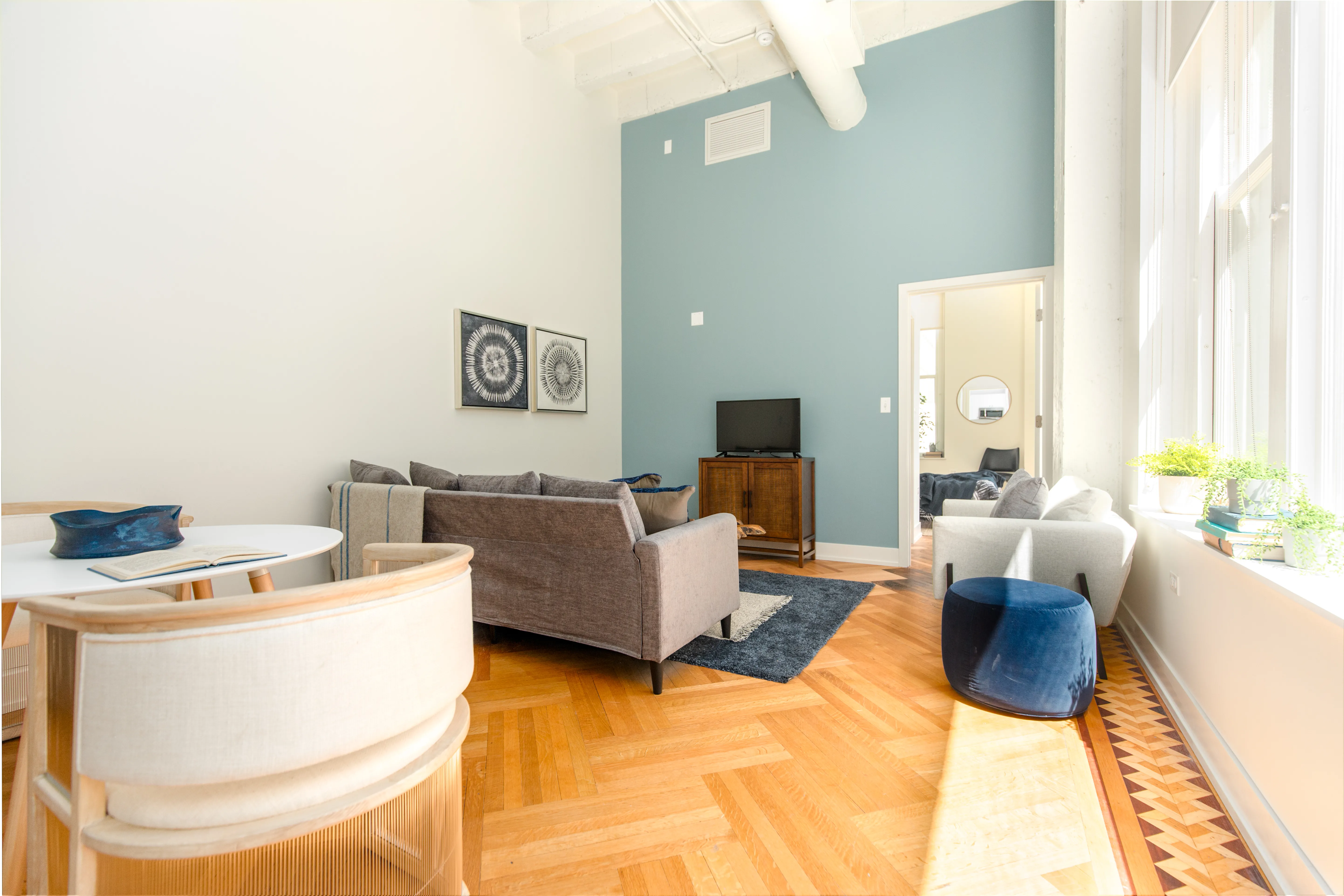 kitchen with white counters in The Alfred for Rent in The Chicago Loop