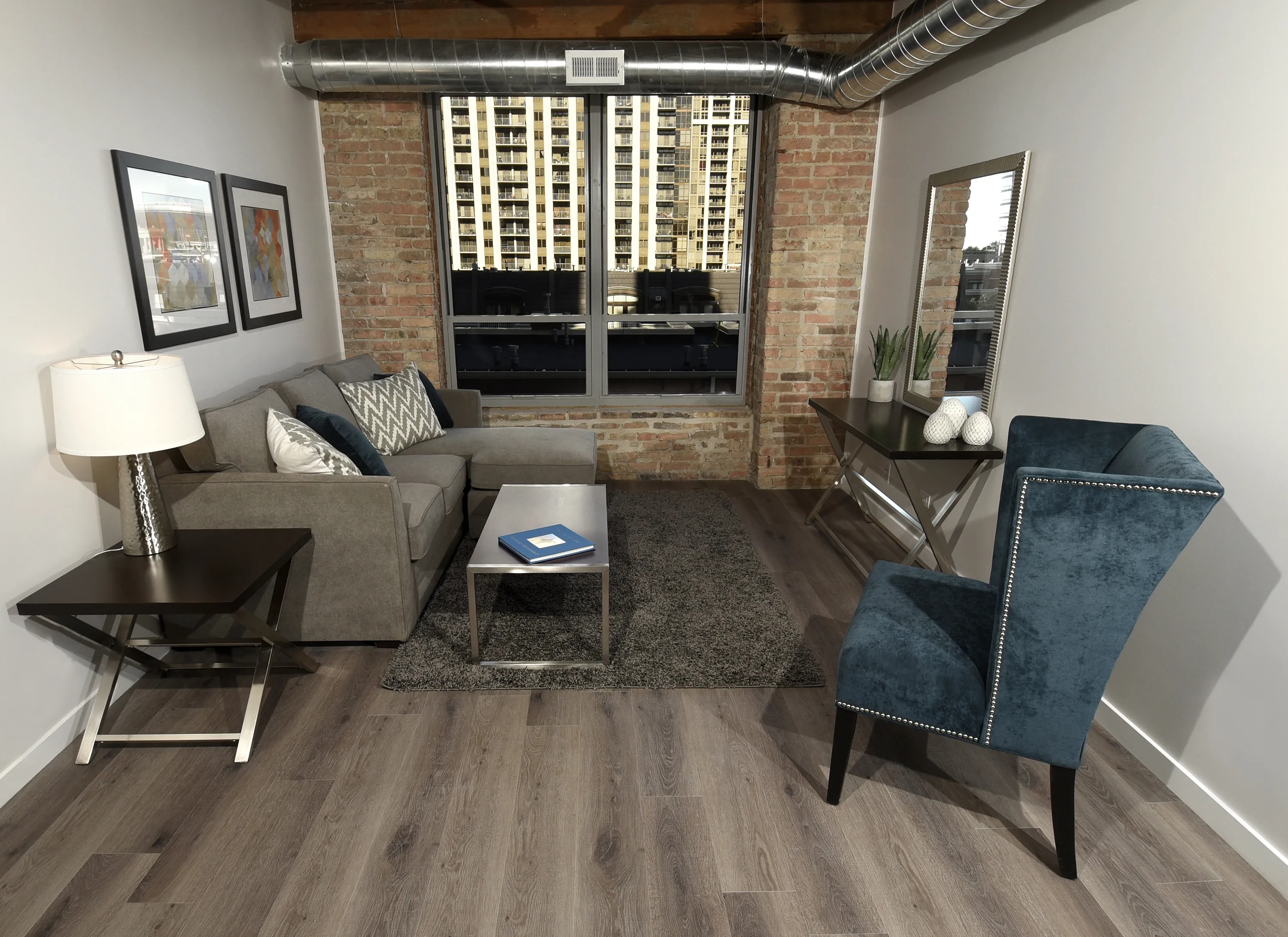 model kitchen and island at the Fairfax Lofts in the South Loop