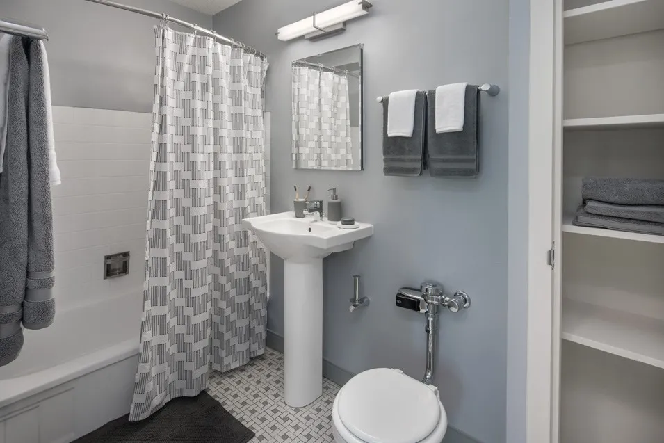 living room and view at Twin Towers Apartments in Hyde Park Chicago