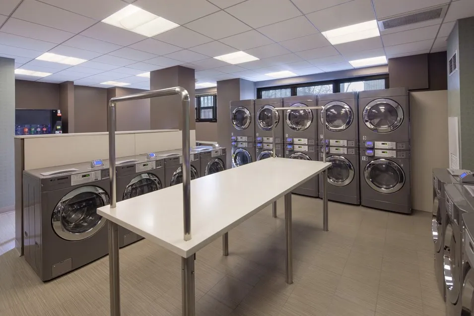 living room and view at Twin Towers Apartments in Hyde Park Chicago