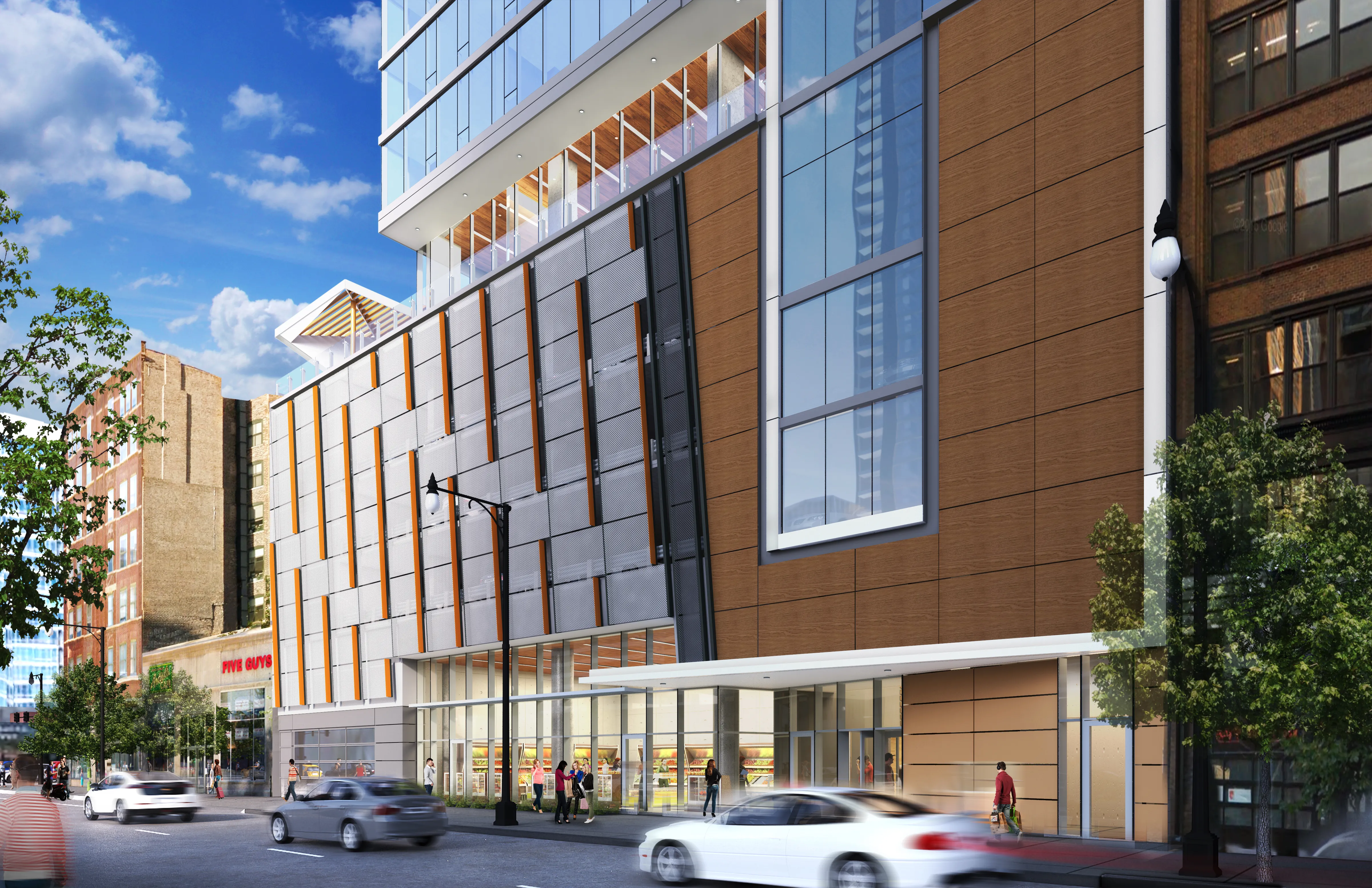 kitchen island, living area and view of the lake at Eleven40 Apartments