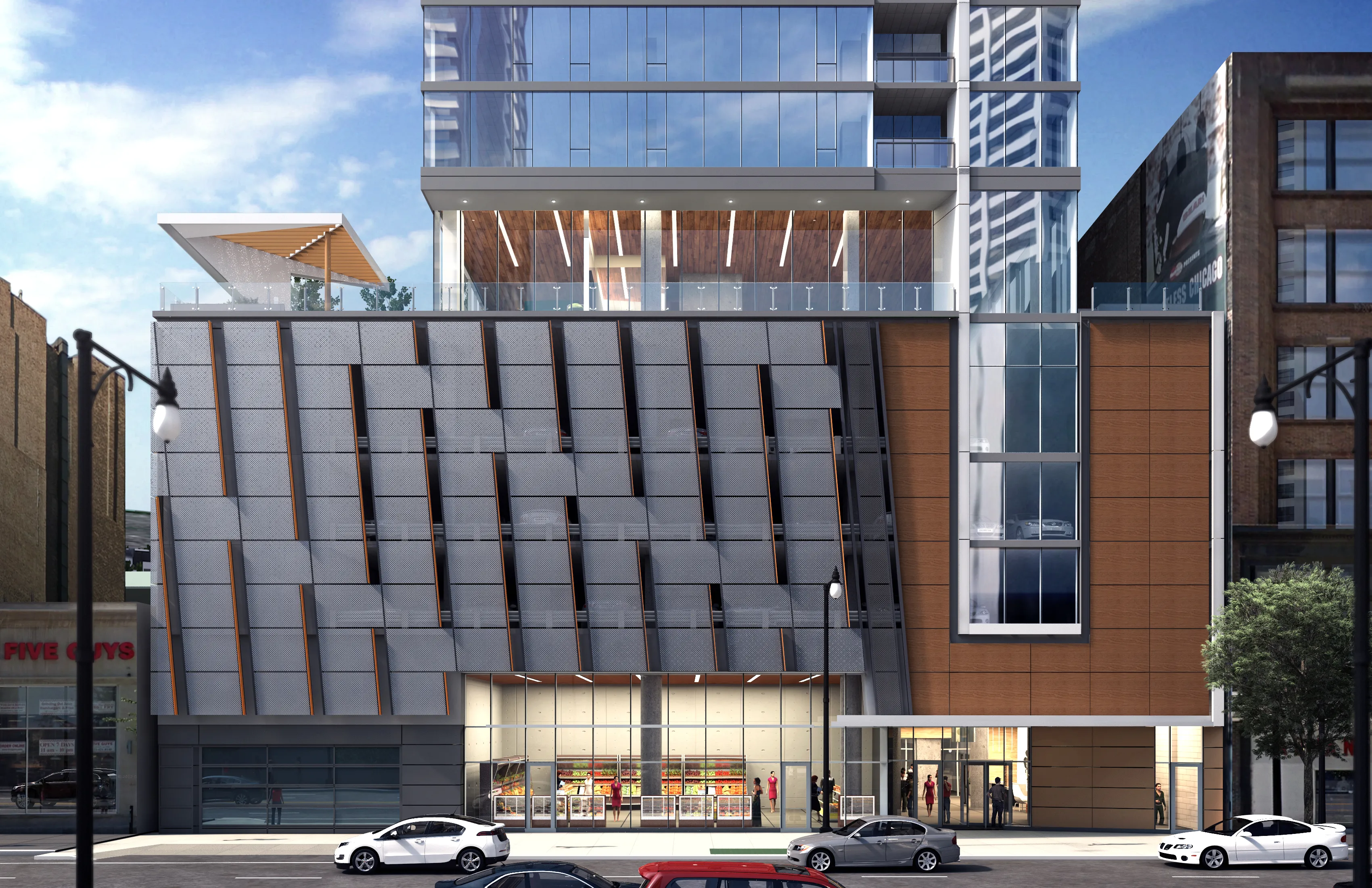 kitchen island, living area and view of the lake at Eleven40 Apartments