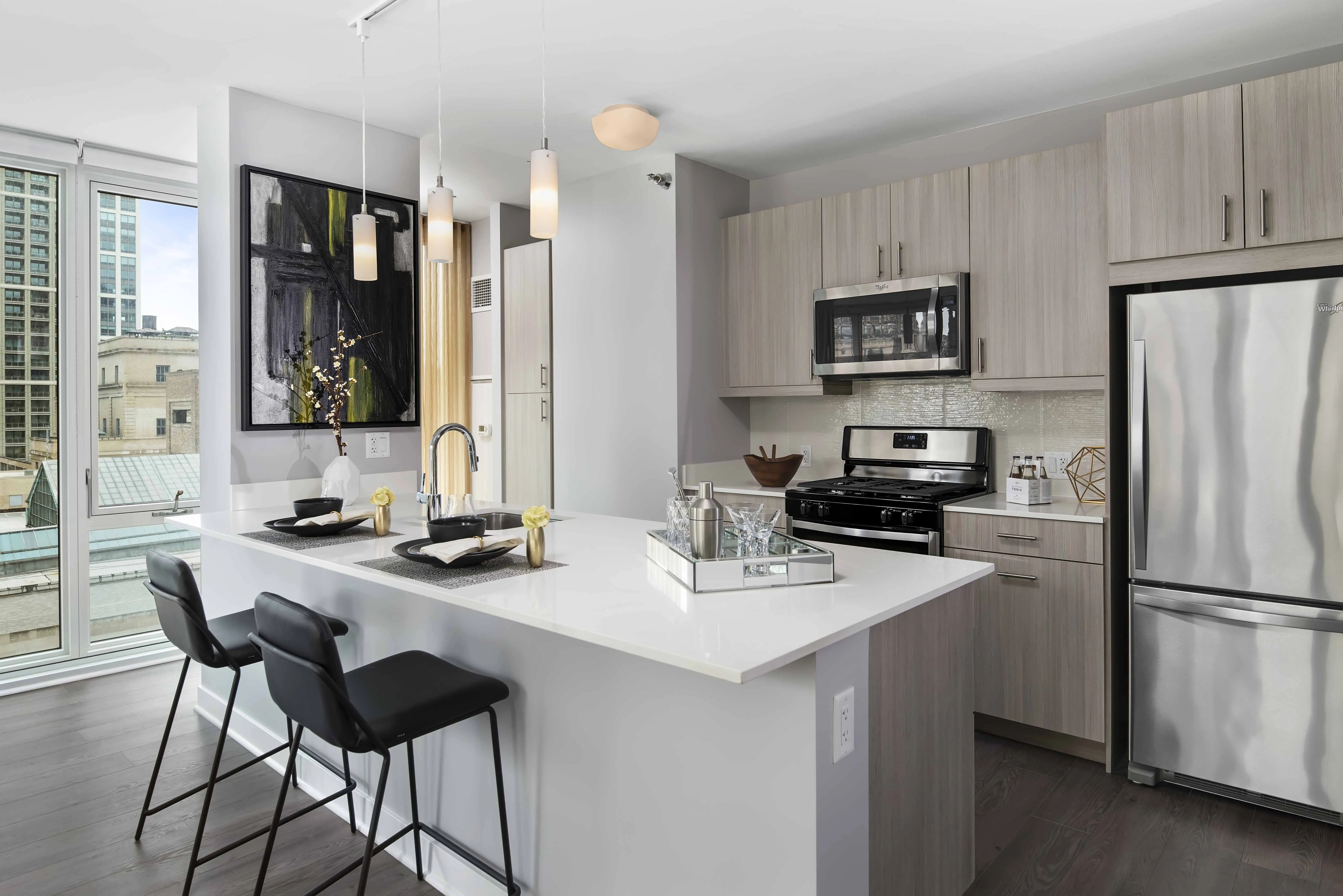 furnished living room and view at Marquee at Block 37 Apartments