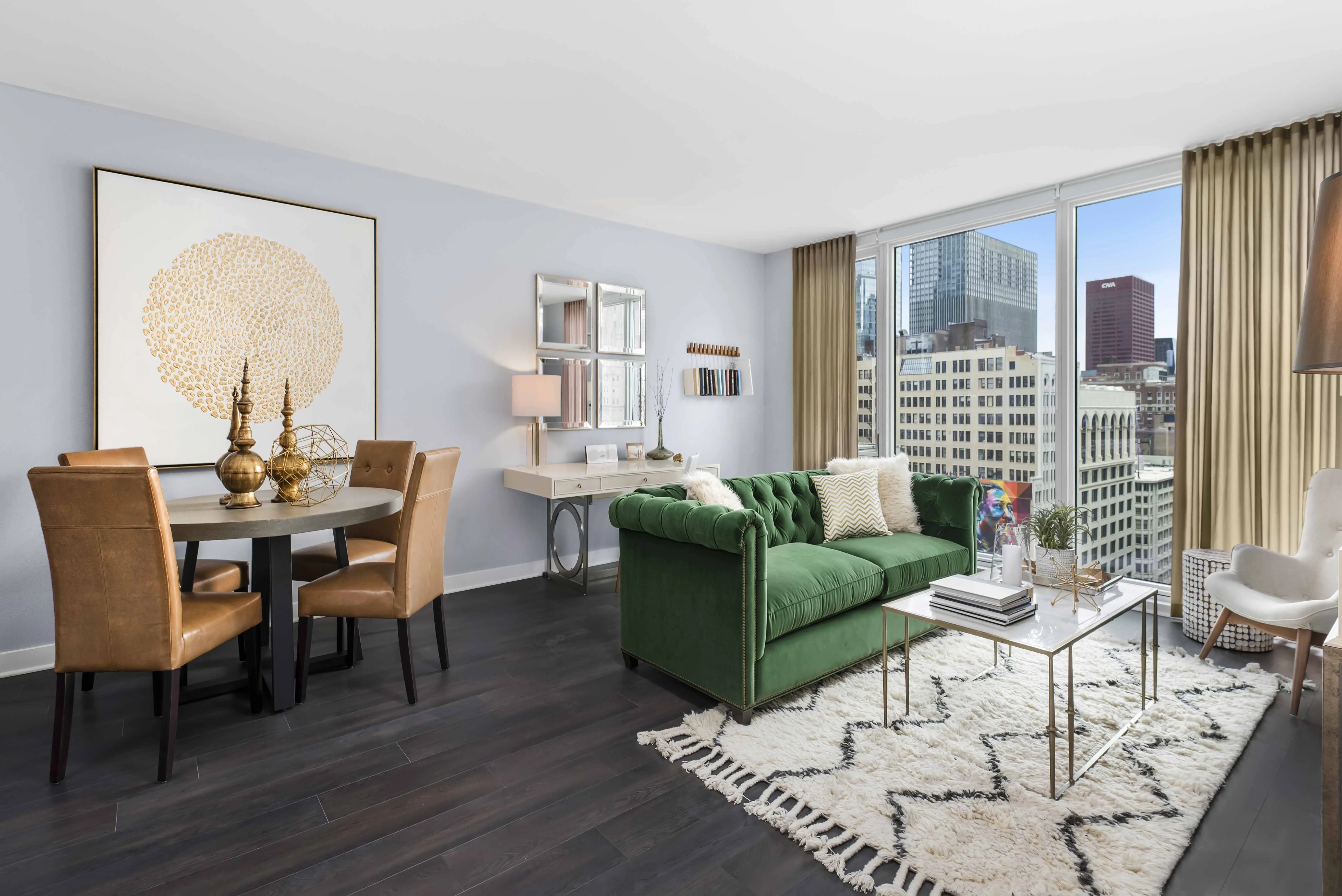furnished living room and view at Marquee at Block 37 Apartments