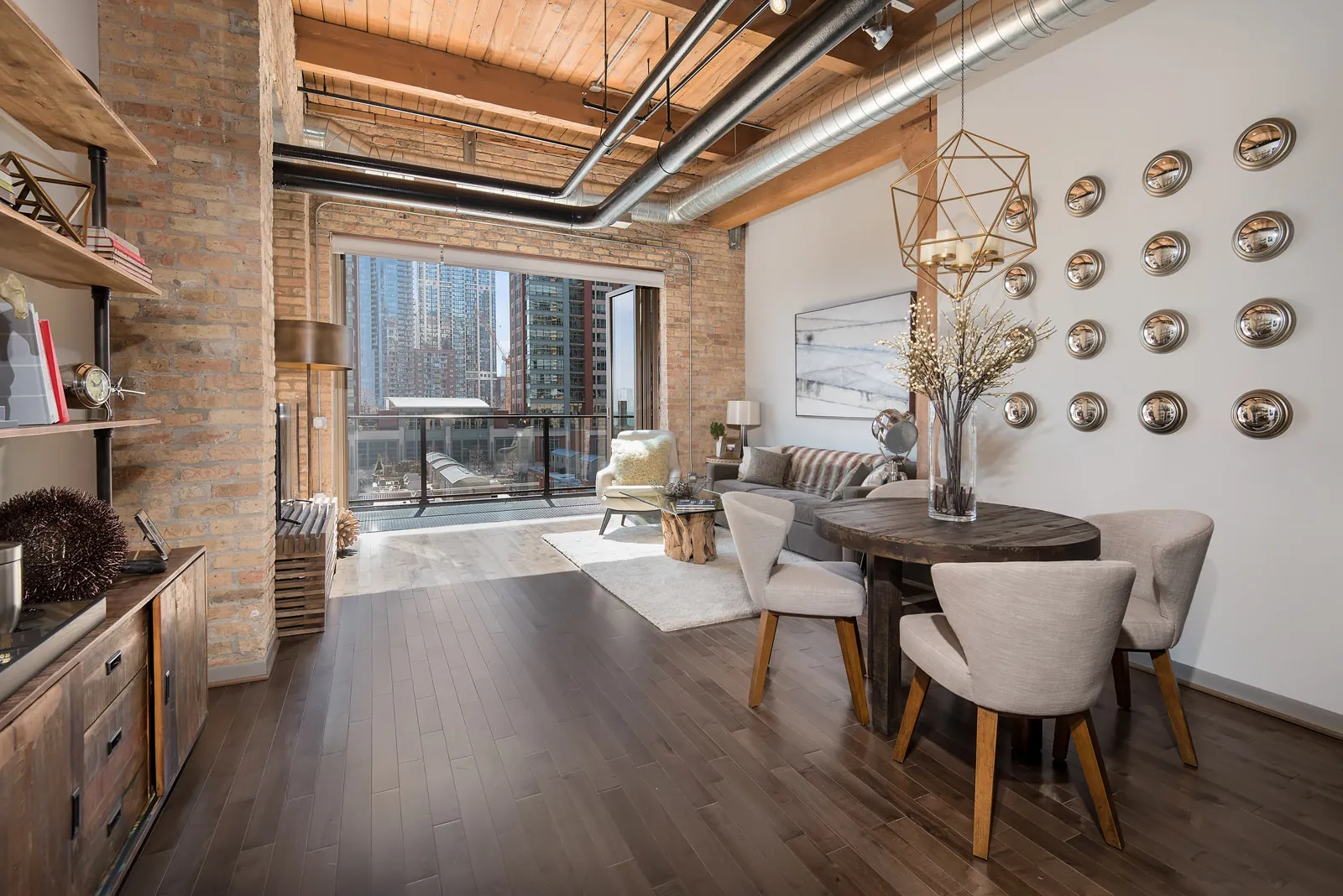 model loft living room at The Lofts at River East Apartments