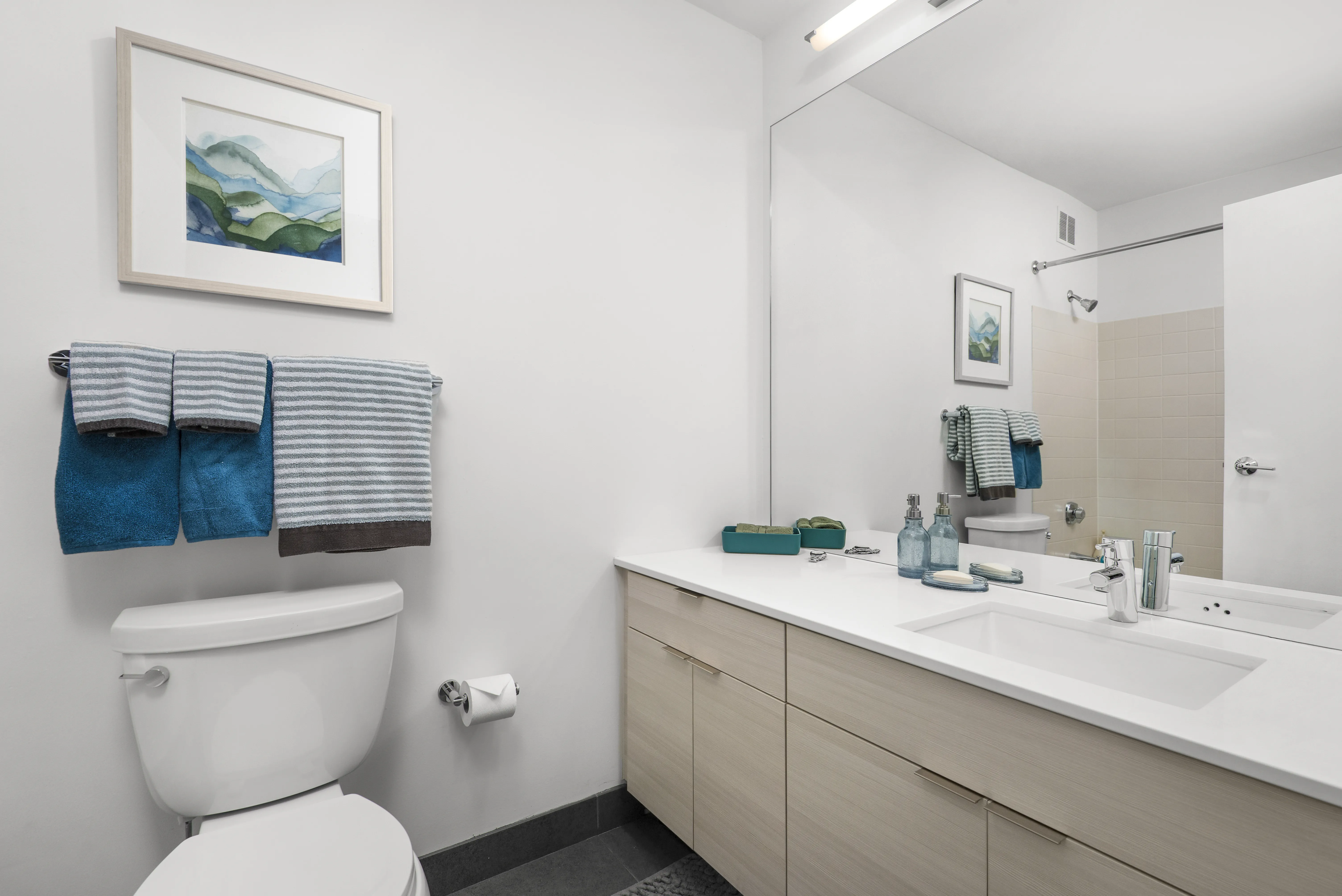 Newly Renovated bathroom at 420 E Ohio Apartments in Streeterville Chicago