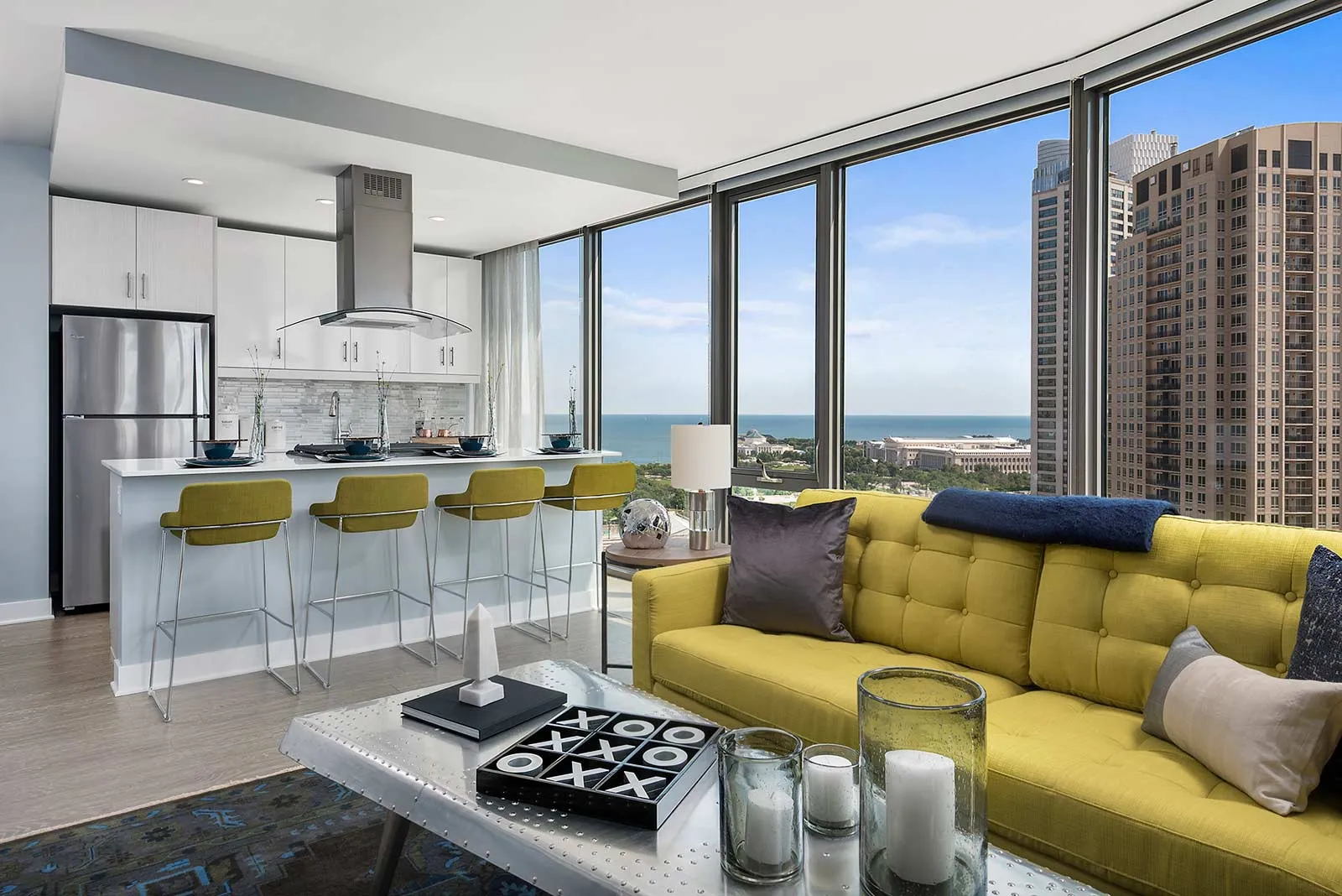 luxury kicthen and island at 1001 South State Apartments in the South Loop