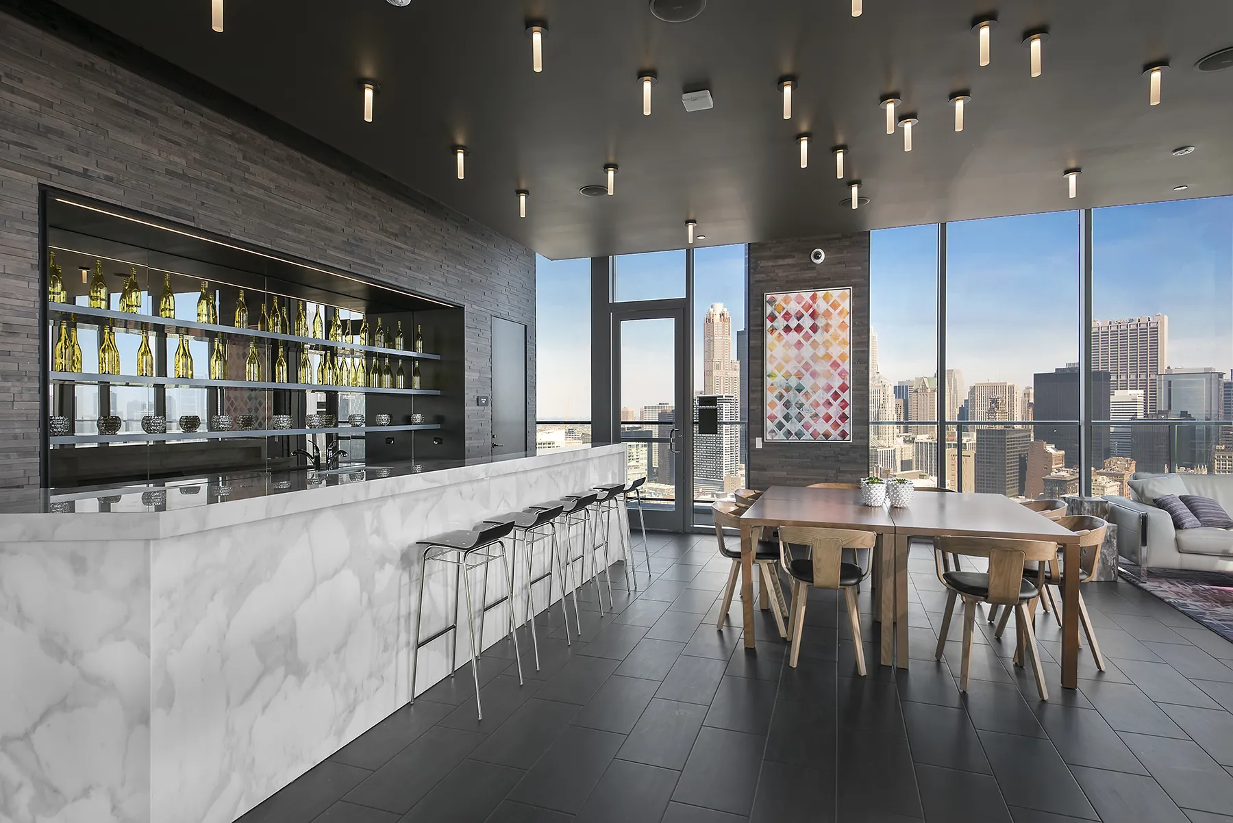 luxury kicthen and island at 1001 South State Apartments in the South Loop