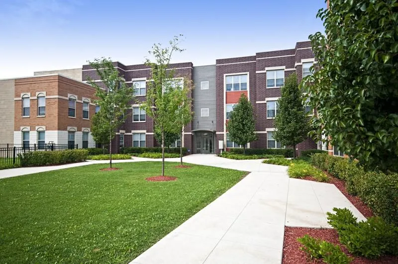 the front of Legends South Apartments in Bronzeville Chicago