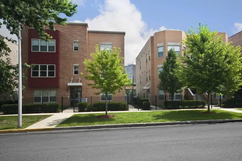 the front of Legends South Apartments in Bronzeville Chicago