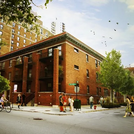 exterior of The Belmont by Reside Flats apartments in Lakeview