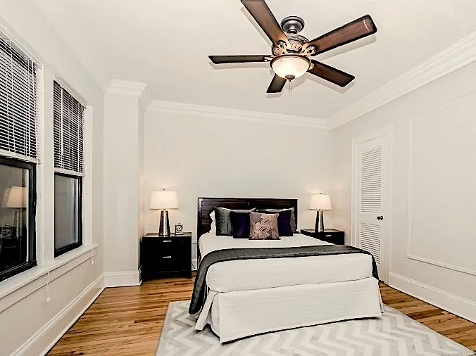 master bathroom view at The Chatelaine apartments in the Gold Coast Chicago