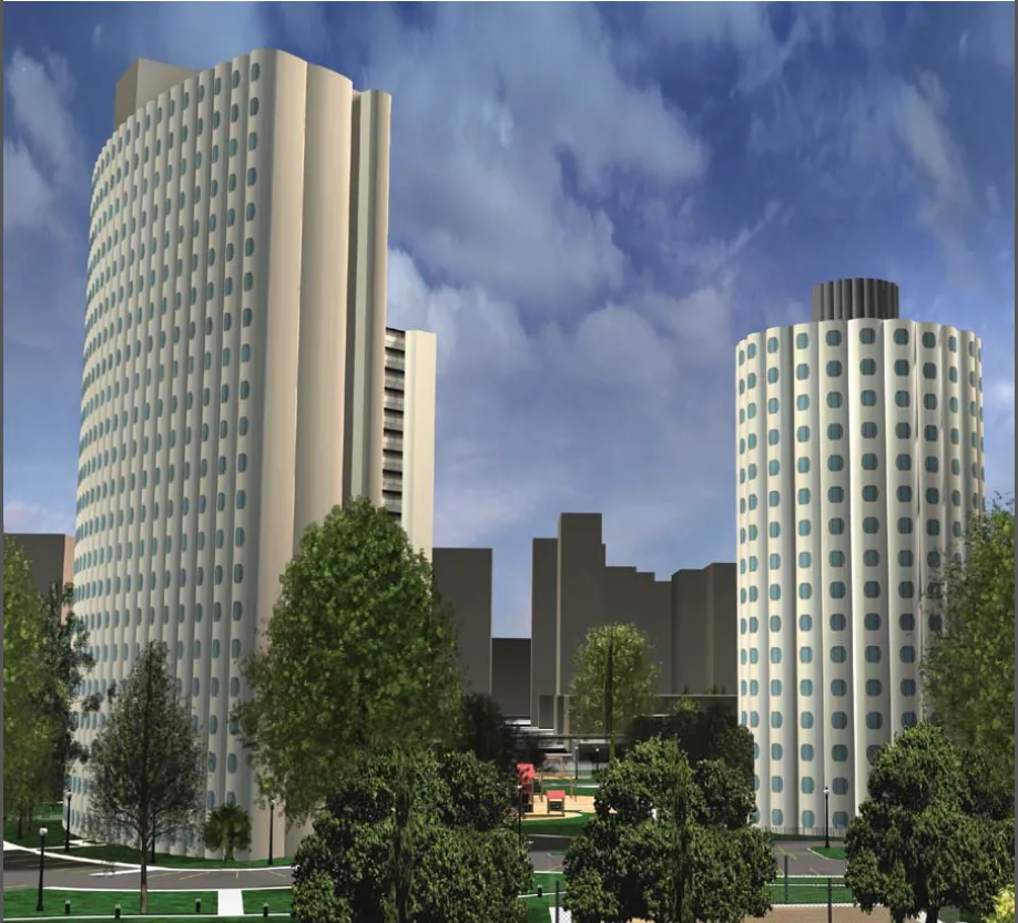 full building view of Hilliard Towers Senior Apartments in the South Loop