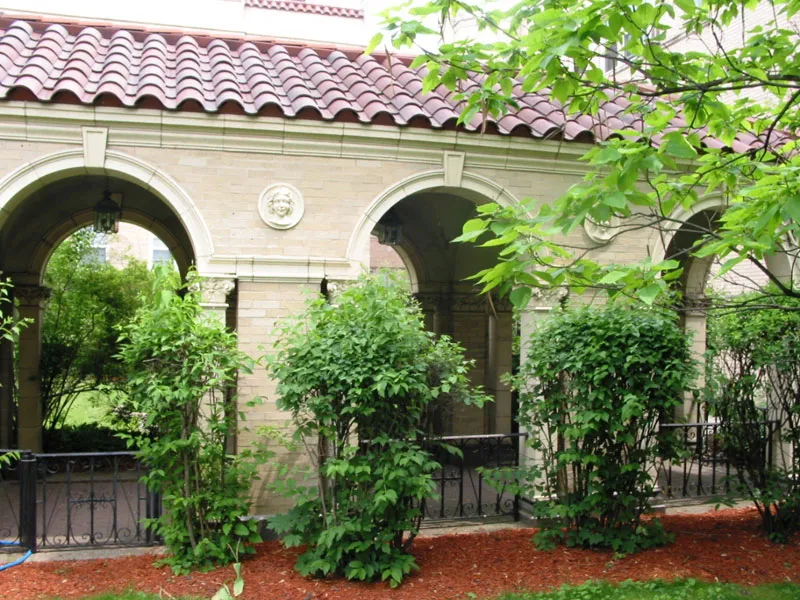 light brick and terra cotta roof at Wolcott Terrace Apartments
