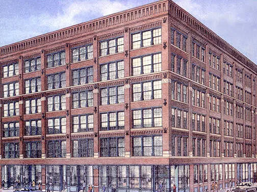 rendering of exterior of Lake Street Loft Apartments in Chicago