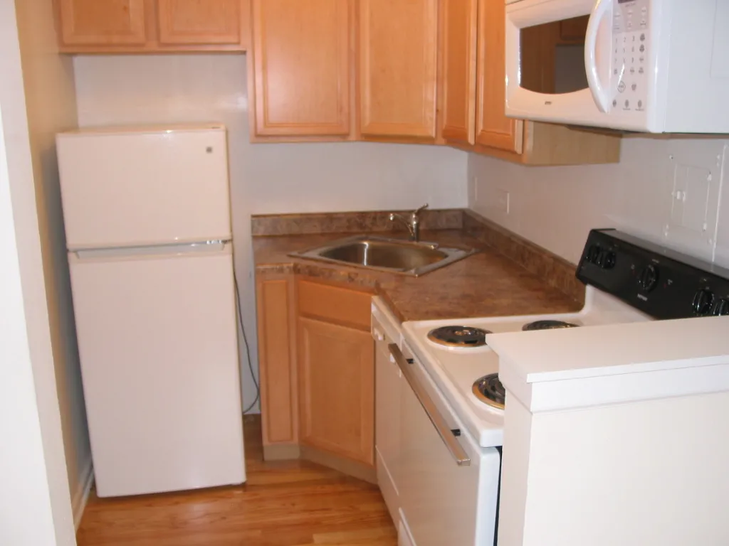 lush entry courtyard at Dakin Court Apartments in Lakeview Chicago