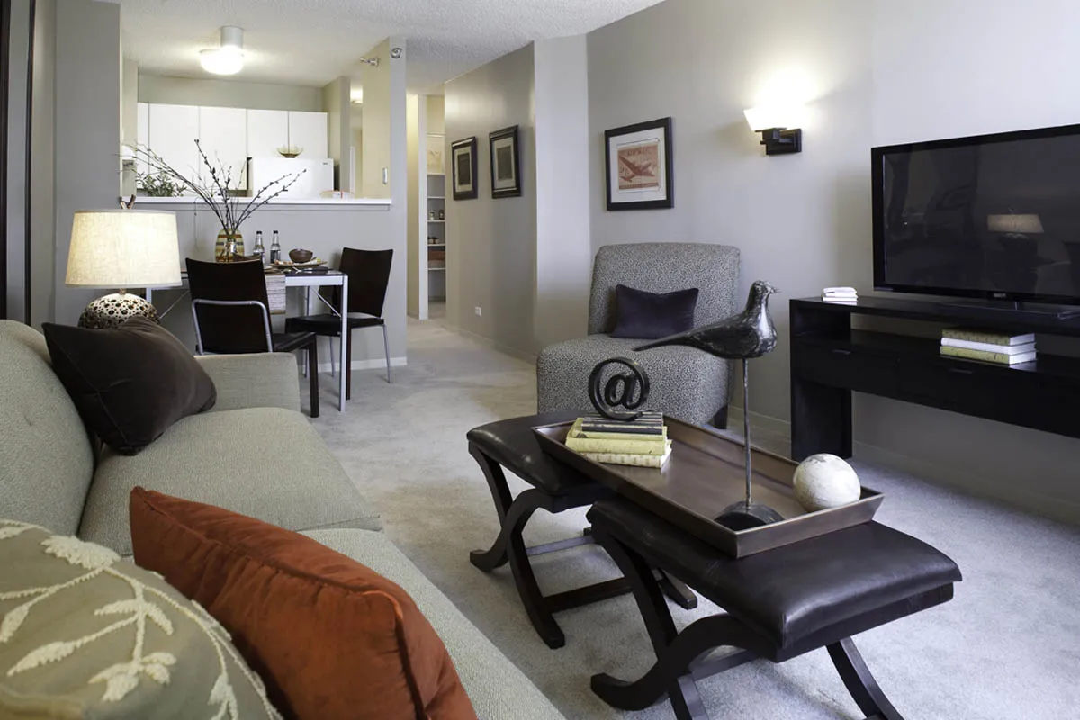living room at Lake Shore Plaza Apartments in Streeterville Chicago