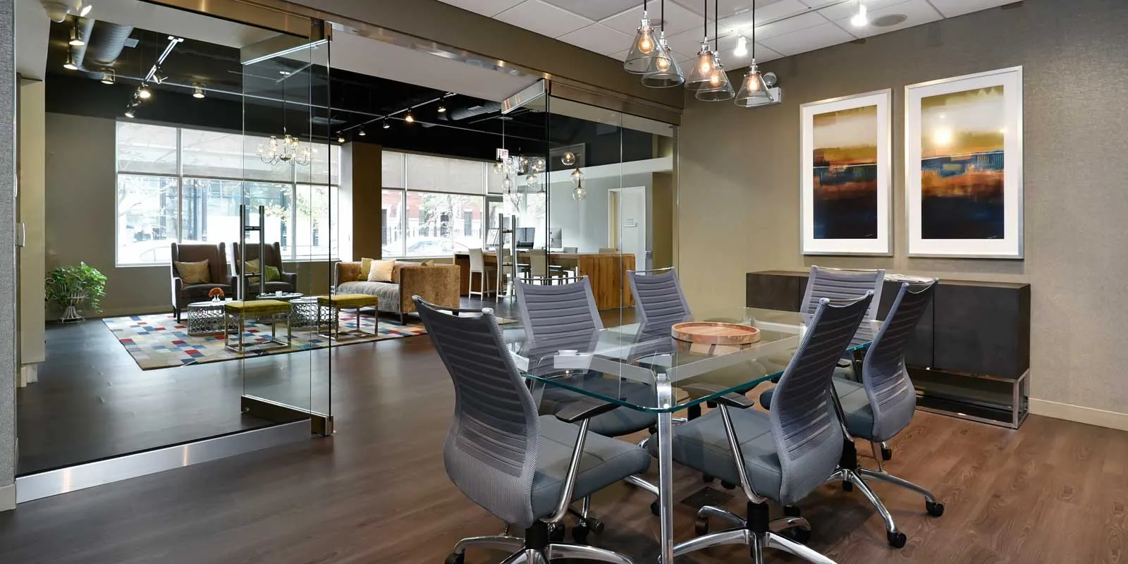 model living rooms with view at Luxe on Madison Apartments