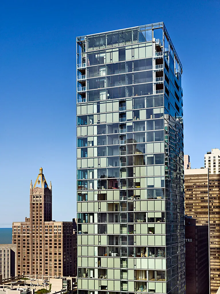 skyline Chicago view from 600 North Fairbanks Apartments