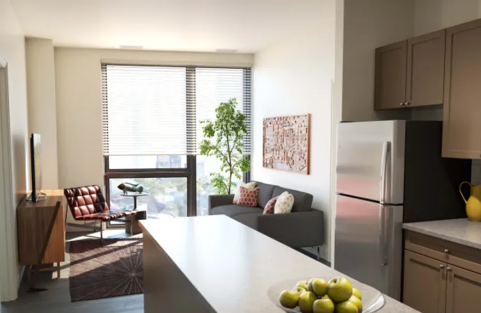 exterior on Chicago Avenue of Linkt Apartments