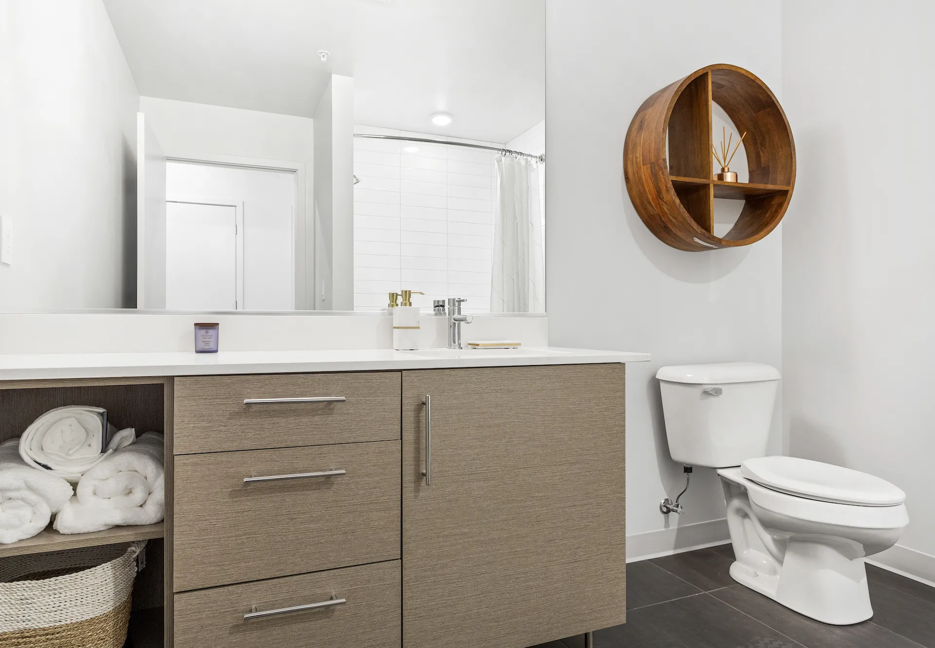 model furnished living room at Upshore Chapter Apartments