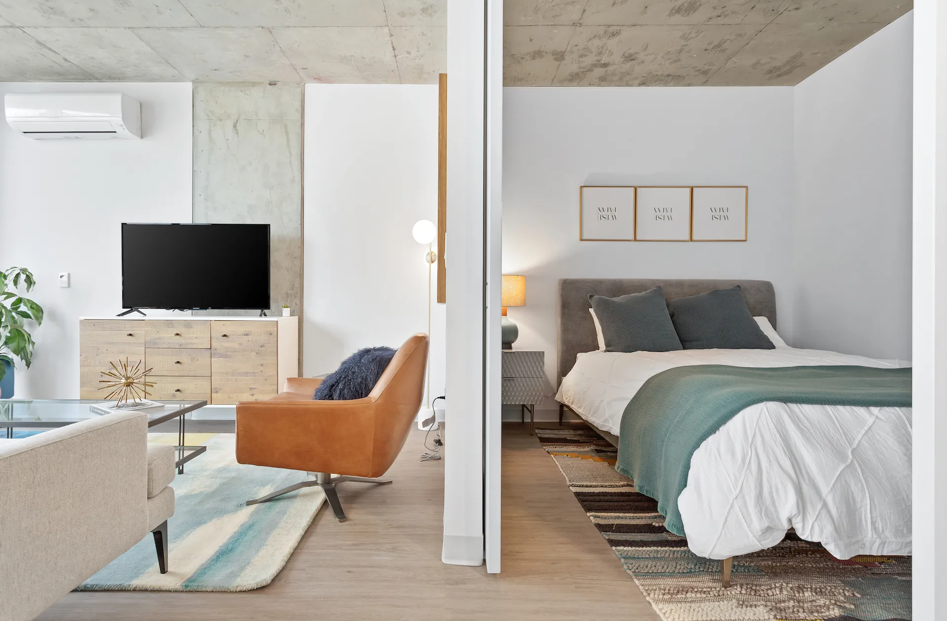 model furnished living room at Upshore Chapter Apartments