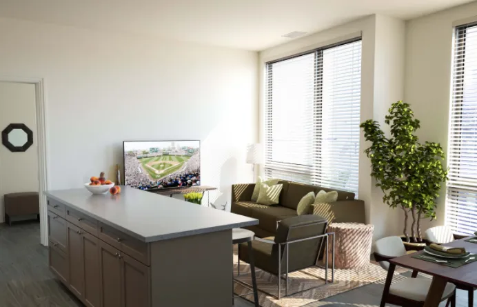 exterior on Chicago Avenue of Linkt Apartments