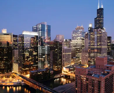 exterior tower at Left Bank Apartments in Chicago
