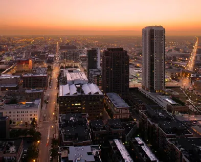 exterior tower at Left Bank Apartments in Chicago