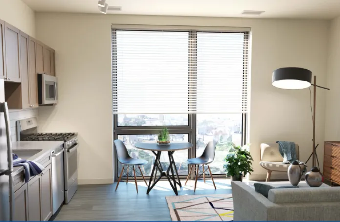 exterior on Chicago Avenue of Linkt Apartments