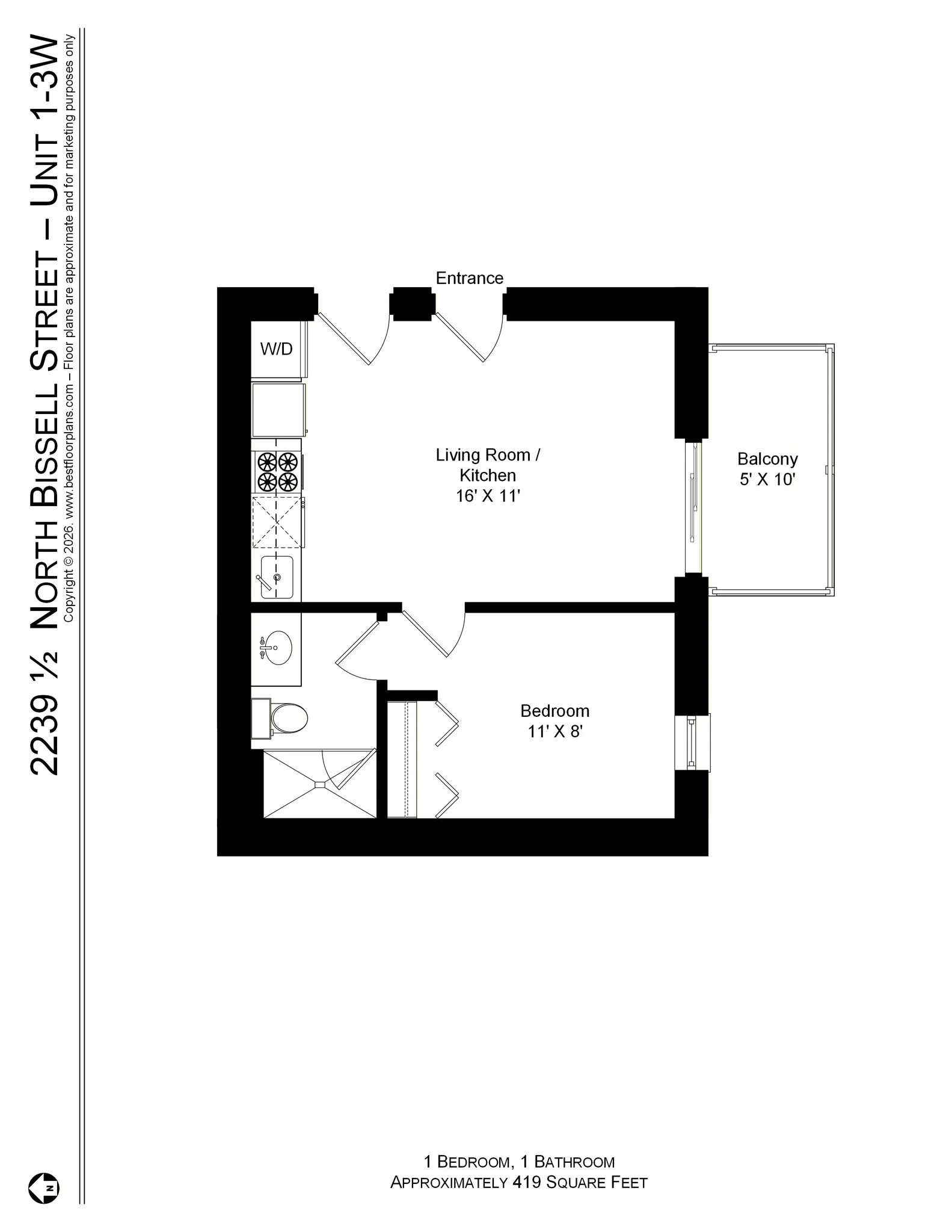 2237 N Bissell St, ,  60614, USA 60614-unit#2239.5-2W FP-Chicago-IL
