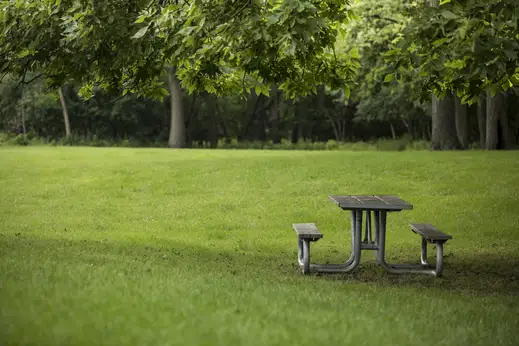 bench in picnic area in the park in the O’Hare neighborhood of Chicago