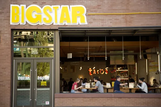 Big Star Tacos restaurant sign and front door on N Clark St in Wrigleyville Chicago