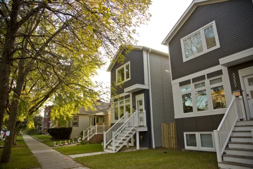 Blue and brown homes in Kilbourn Park Chicago