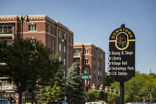 downtown apartmenmt buildings along Oakton in Skokie IL