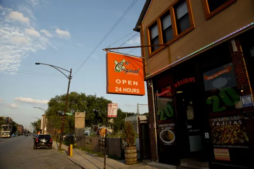 El Original Tacos restaurant sign on Near West Side Chicago