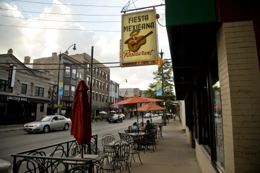 Fiesta MExicana restaurant sign on N Lincoln Ave near DePaul University Chicago